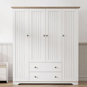 4 Door Wardrobe Armoire Closet with 2 Drawers, White