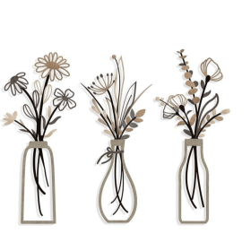 3 Pieces Metal Flowers Wall Arts - Rustic Farmhouse Style Décor Metal Wall Art Black Minimalist Flower Natural Themed Wall Decors for Home Bedroo