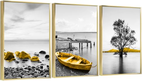 Framed Canvas Wall ArtOil Paintings Impressionism Aesthetic Prints Canvas Paintings for Living Room Bedroom Office Home; 3 Panels (GOLD: 16*24)